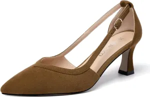 MODENCOCO Womens Casual Pointed Toe Elegant Buckle Wedding Suede Stiletto Mid Heel Pumps Dress Shoes 2.5 Inch