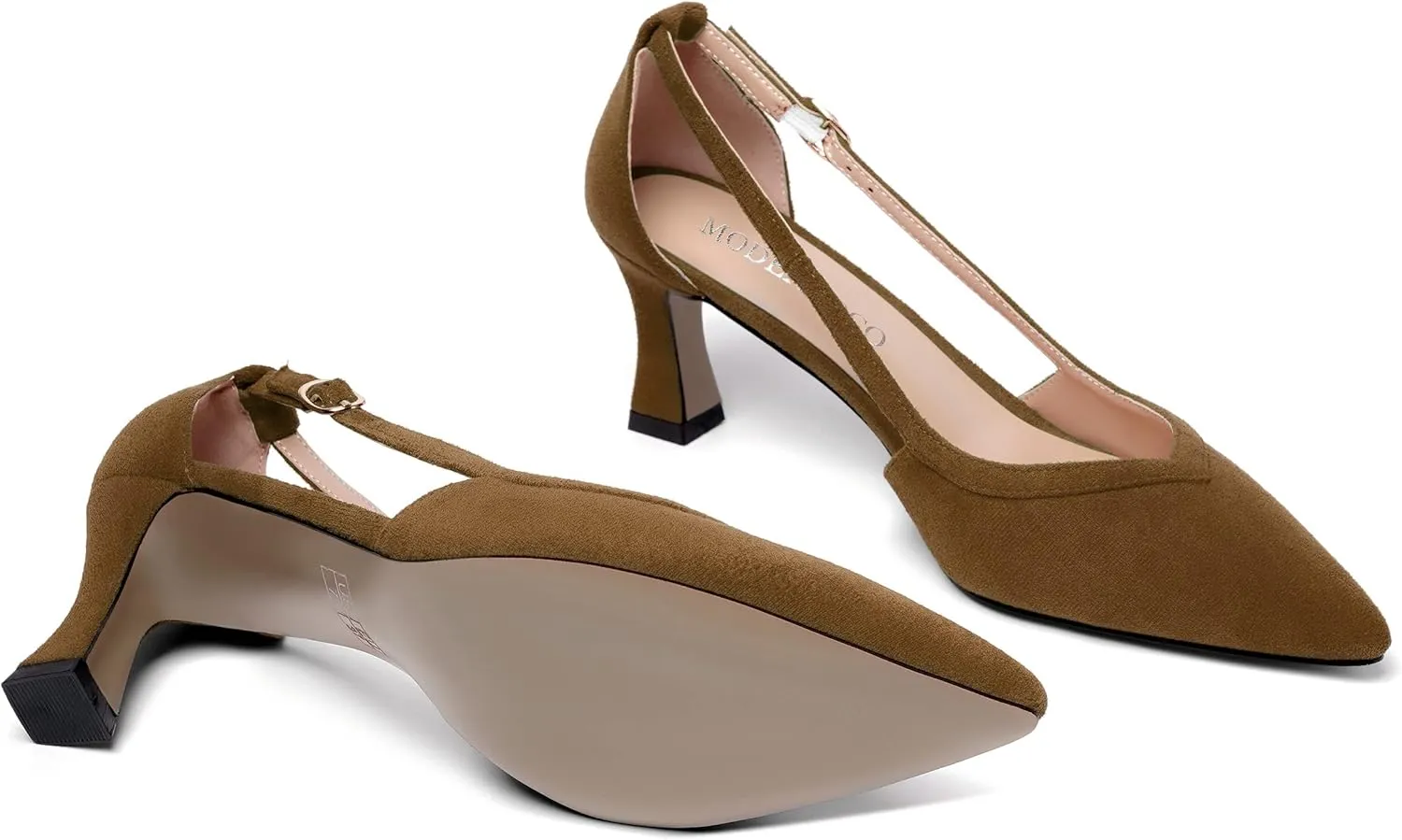 MODENCOCO Womens Casual Pointed Toe Elegant Buckle Wedding Suede Stiletto Mid Heel Pumps Dress Shoes 2.5 Inch