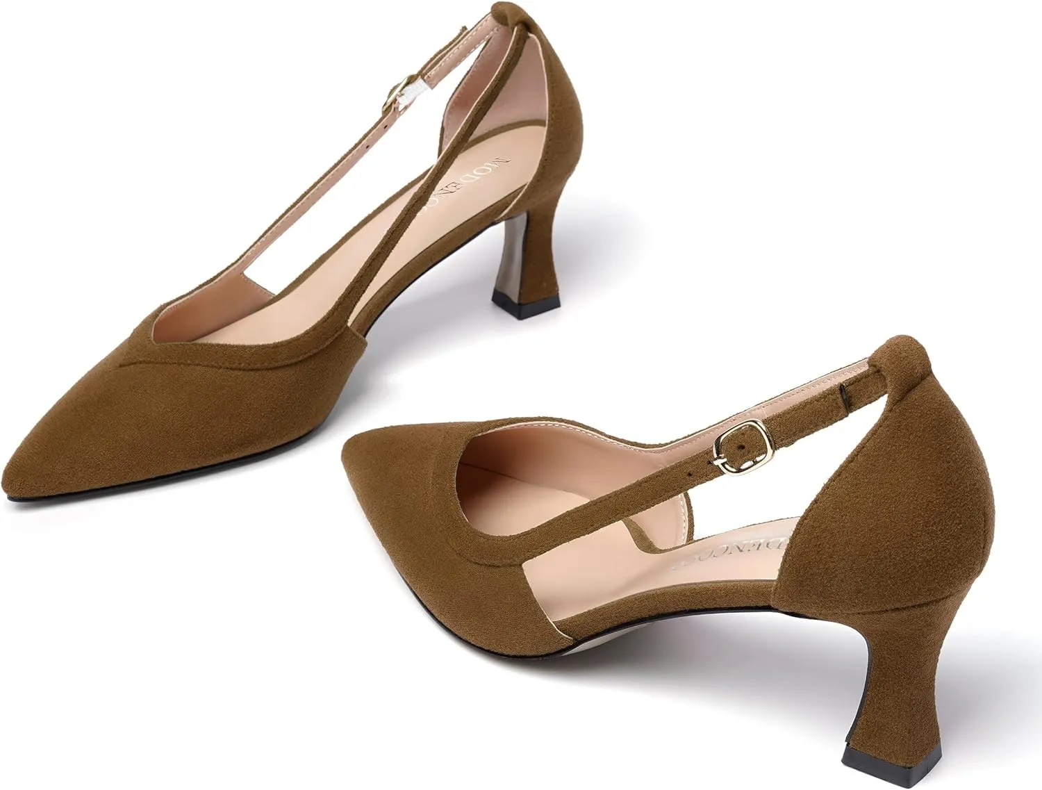 MODENCOCO Womens Casual Pointed Toe Elegant Buckle Wedding Suede Stiletto Mid Heel Pumps Dress Shoes 2.5 Inch
