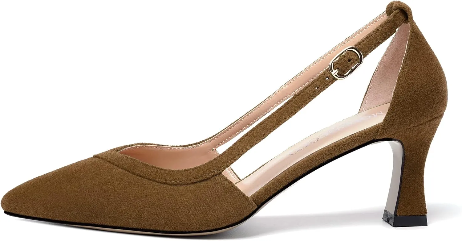 MODENCOCO Womens Casual Pointed Toe Elegant Buckle Wedding Suede Stiletto Mid Heel Pumps Dress Shoes 2.5 Inch