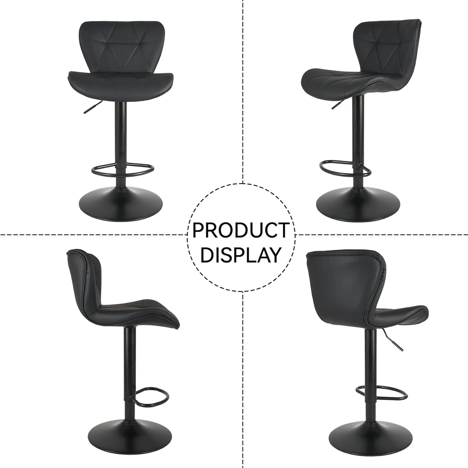 Modern Bar Stools Set of 2, Adjustable Faux Leather Upholstered Swivel Bar Stools, Counter Height Bar Chairs with Back for Kitchen Island, Black