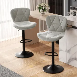 Modern Bar Stools Set of 2, Adjustable Faux Leather Upholstered Swivel Bar Stools, Counter Height Bar Chairs with Back for Kitchen Island, Light Grey