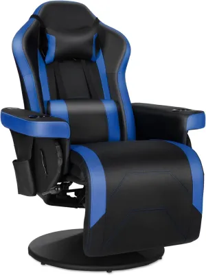 Modern-Depo Gaming Recliner Chair with Speakers, Massage, High Back, Cupholder, Headrest, Lumbar Support, Ergonomic Video Computer Chair with Adjustable Backrest and Footrest, Black Blue
