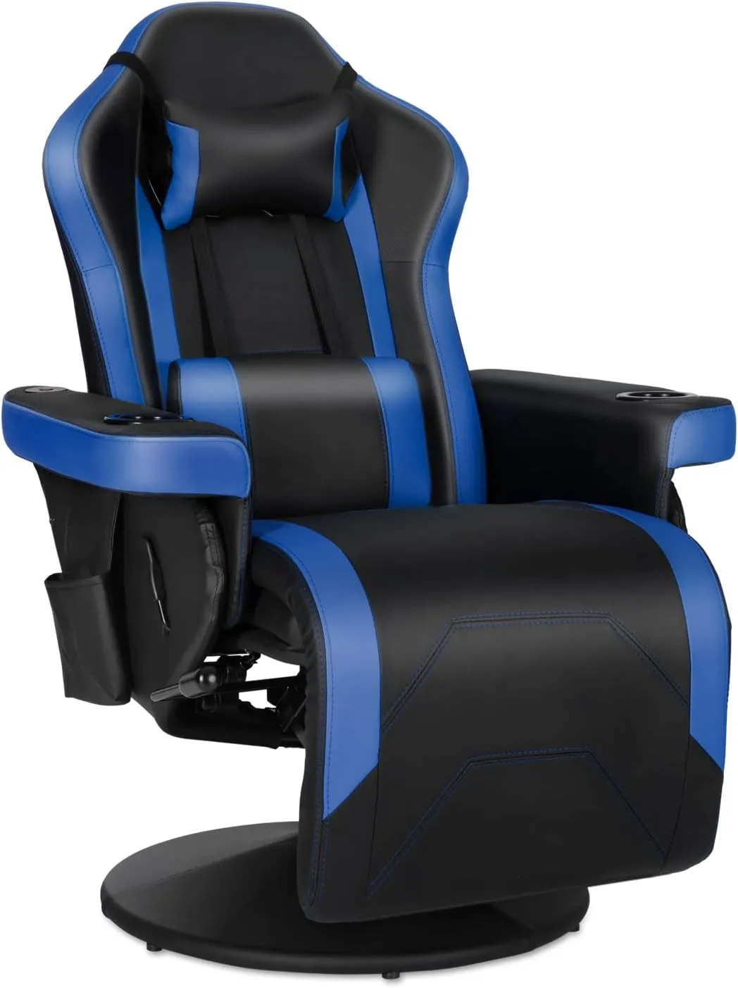 Modern-Depo Gaming Recliner Chair with Speakers, Massage, High Back, Cupholder, Headrest, Lumbar Support, Ergonomic Video Computer Chair with Adjustable Backrest and Footrest, Black Blue