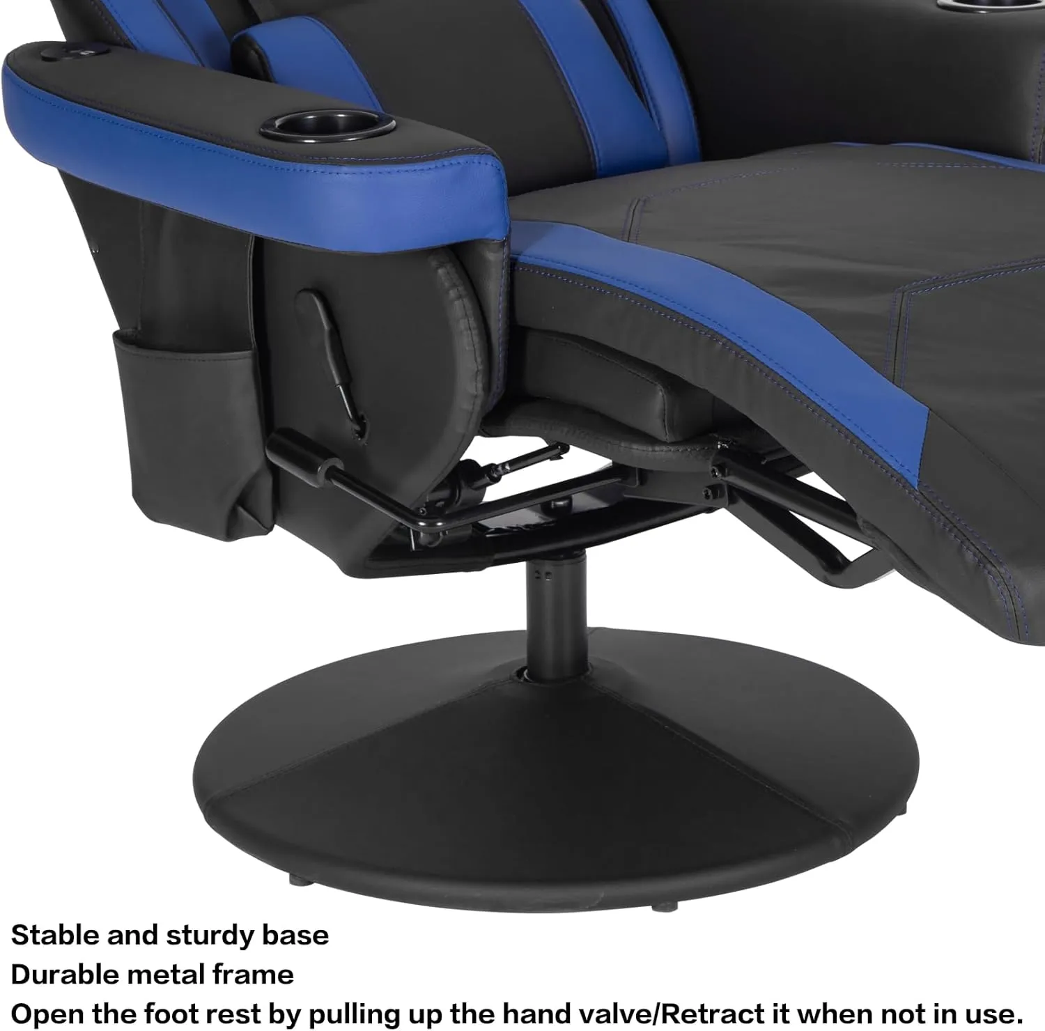 Modern-Depo Gaming Recliner Chair with Speakers, Massage, High Back, Cupholder, Headrest, Lumbar Support, Ergonomic Video Computer Chair with Adjustable Backrest and Footrest, Black Blue
