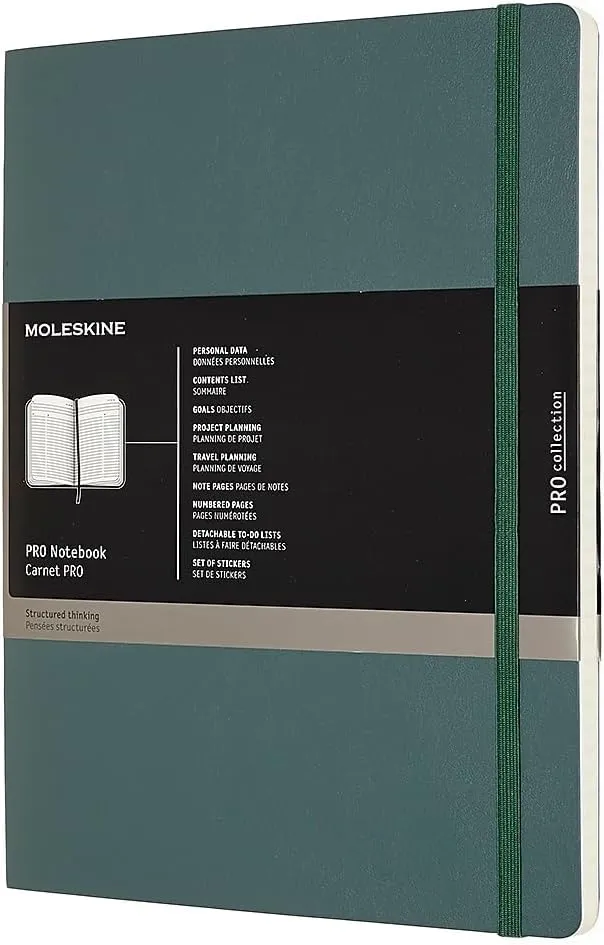 Moleskine PRO Notebook, Soft Cover, XL (7.5" x 9.5") Professional Project Planning, Forest Green, 192 Pages
