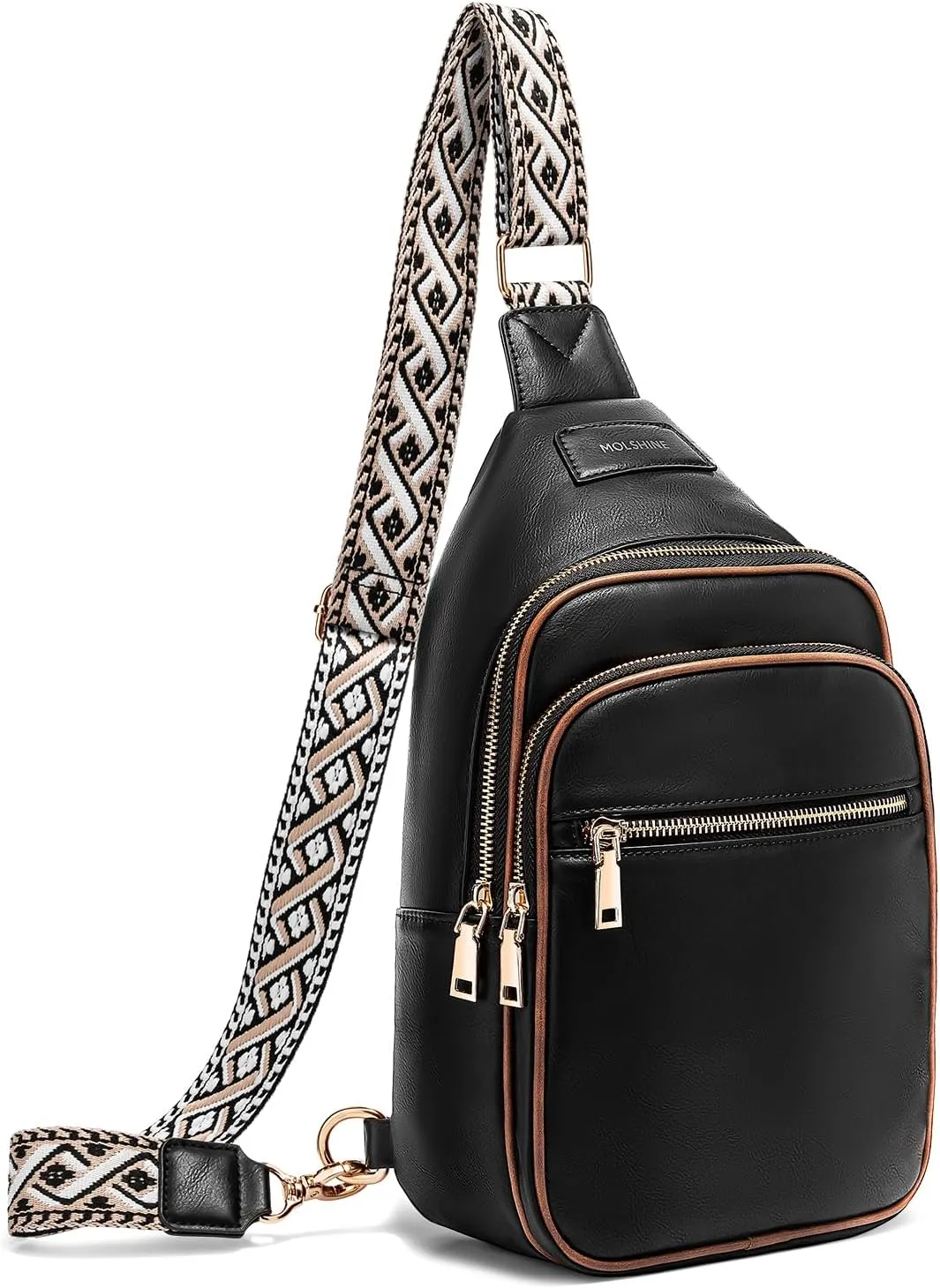 molshine Sling Crossbody Bag, Fashion Chest, Casual PU Leather Shoulder Bag for Men Women Work Travel Hiking Sport Cycling