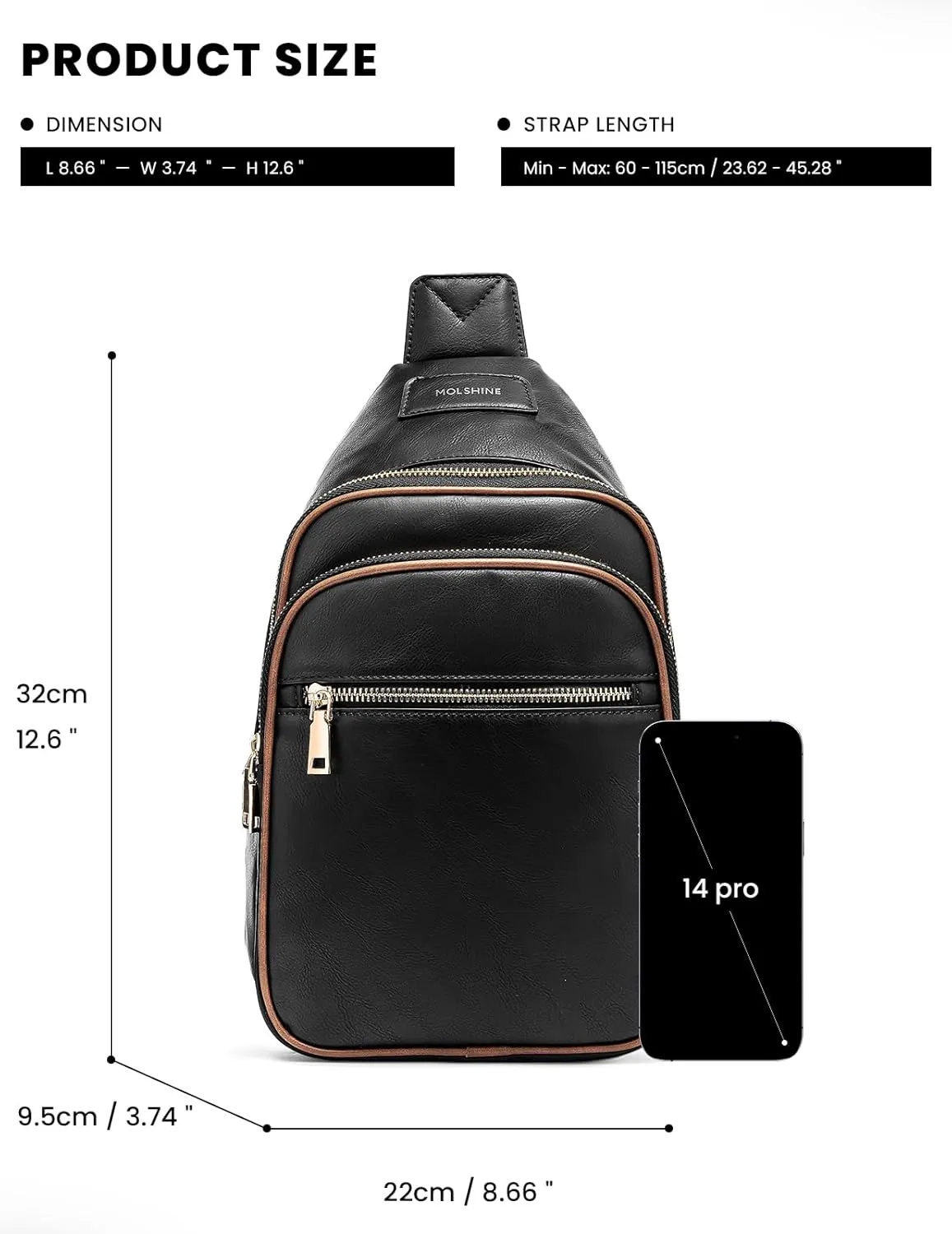 molshine Sling Crossbody Bag, Fashion Chest, Casual PU Leather Shoulder Bag for Men Women Work Travel Hiking Sport Cycling
