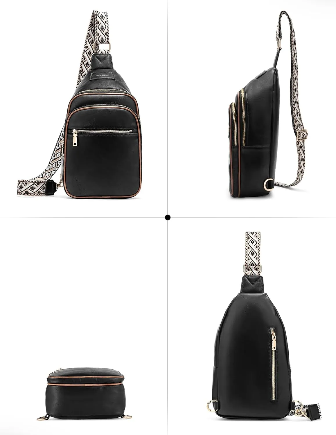 molshine Sling Crossbody Bag, Fashion Chest, Casual PU Leather Shoulder Bag for Men Women Work Travel Hiking Sport Cycling
