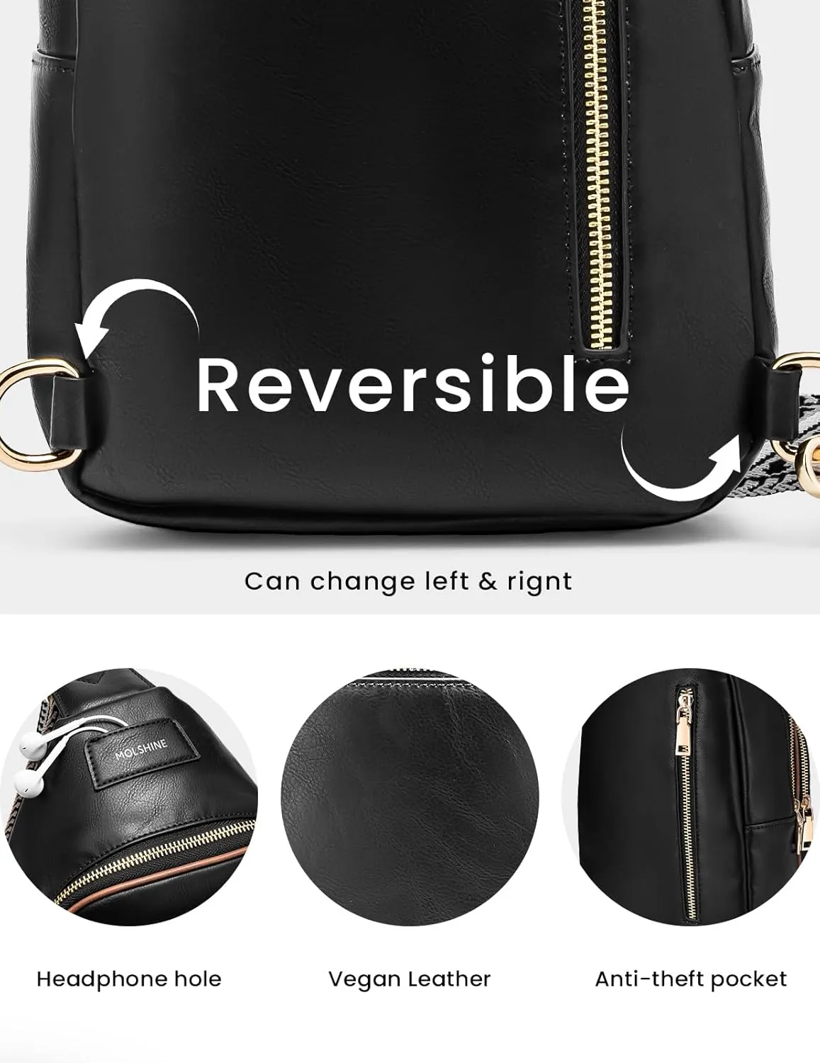 molshine Sling Crossbody Bag, Fashion Chest, Casual PU Leather Shoulder Bag for Men Women Work Travel Hiking Sport Cycling