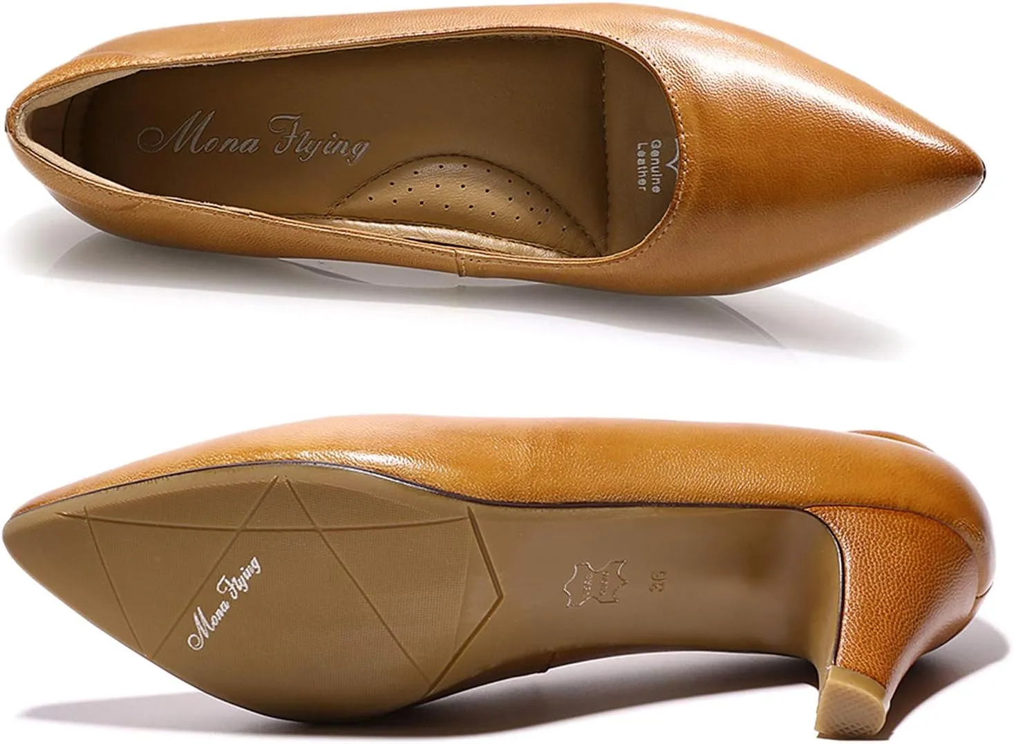 Mona flying Women's Leather Comfort Closed Pointed Toe Pumps Womens High Heels Work Office Dress Shoes for Ladies