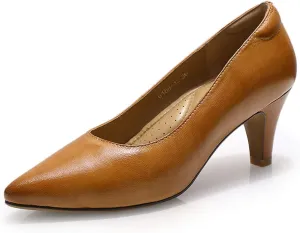 Mona flying Women's Leather Comfort Closed Pointed Toe Pumps Womens High Heels Work Office Dress Shoes for Ladies