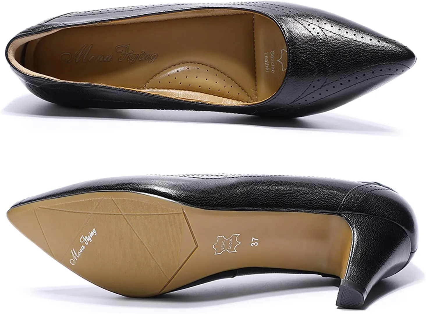 Mona flying Womens Leather Comfortable Pointed Toe Pumps 7cm High Heels Dressy Casual Office Work Shoes for Ladies
