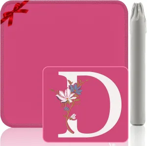 Monogram D Mahjong Mat - Gift-Quality 32.4x32.4 Inch Embroidery Mat, Pink Non-Slip Surface for Card Games/Mahjong Nights (Custom Letter)