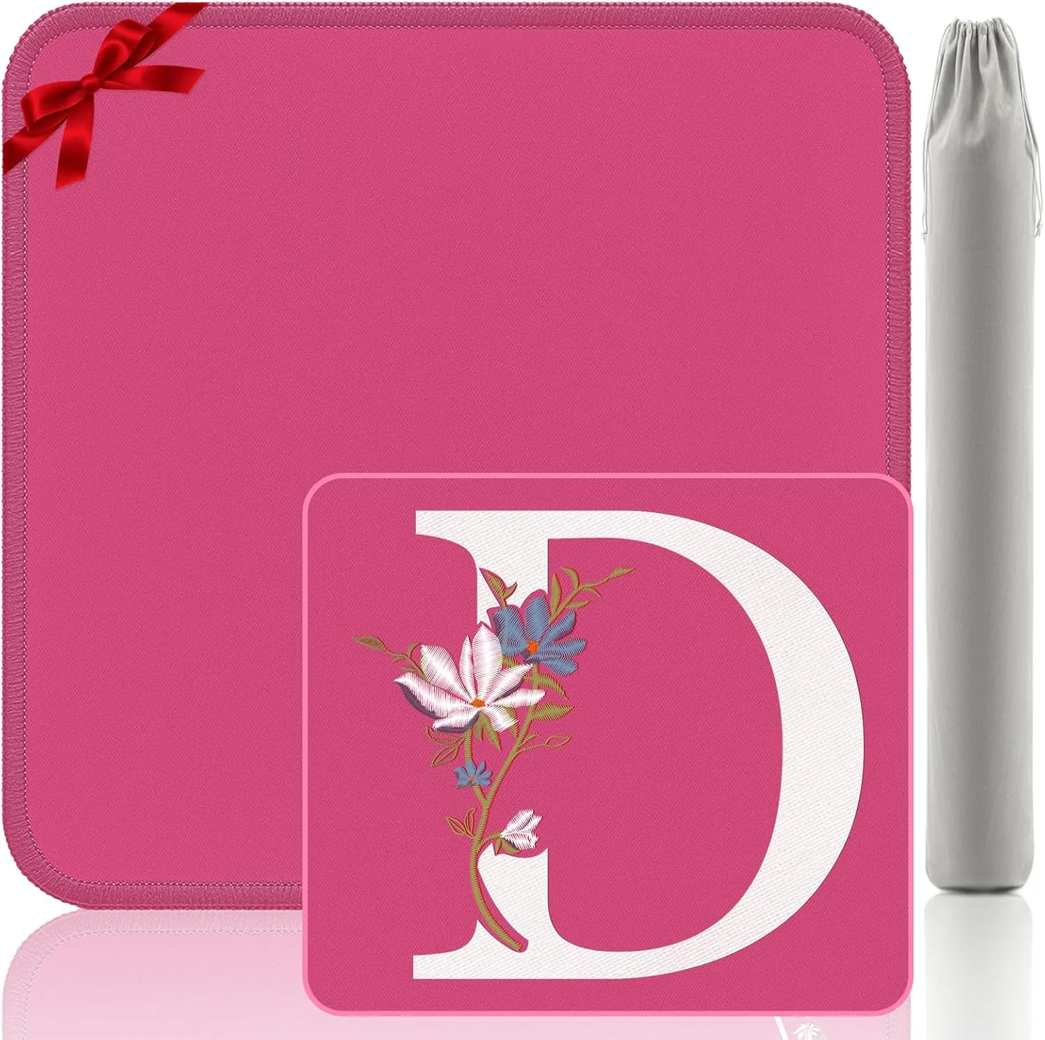 Monogram D Mahjong Mat - Gift-Quality 32.4x32.4 Inch Embroidery Mat, Pink Non-Slip Surface for Card Games/Mahjong Nights (Custom Letter)