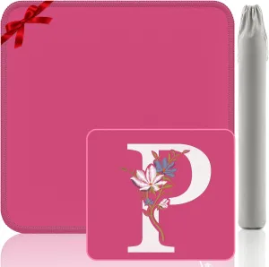Monogram P Mahjong Mat - 32.4x32.4 Inch Gift-Quality Embroidery Mat, Pink Noise Reduction Surface for Board Games (Letter P)