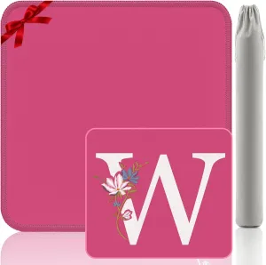 Monogram W Gaming Mat - 32.4x32.4 Inch Embroidery Mahjong Gift, Pink Non-Slip Design for Board Games/Poker (Letter W Edition)