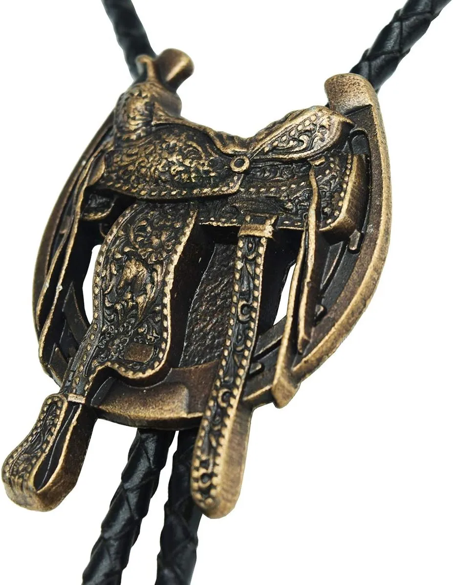 Moranse Bolo Tie with Western Cowboy Hat Saddle And Knight Boots Style Genuine and Cowhide Rope