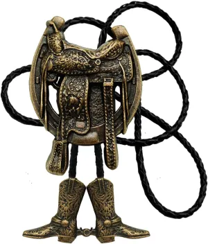 Moranse Bolo Tie with Western Cowboy Hat Saddle And Knight Boots Style Genuine and Cowhide Rope