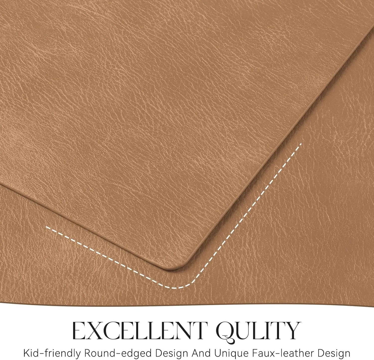 MOSAYT Vinyl Placemats Set of 6-12 X 17 Inch - Faux Leather 100% Waterproof Oil-Proof Wipeable PU Place Mats, Heat Resistant Reversible Table Mats for Kitchen, Dining, Outdoor (Camel)