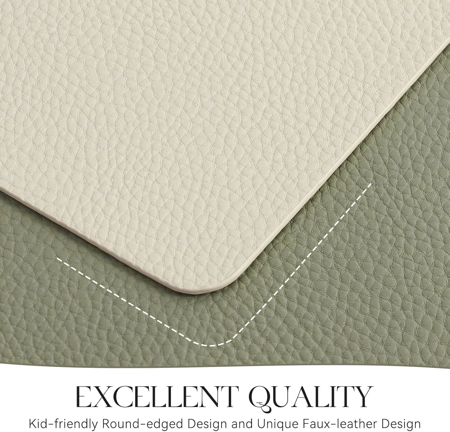 MOSAYT Vinyl Placemats Set of 6, Heat Resistant Place Mats 100% Waterproof Washable & Wipeable Faux Leather Reversible Table Mats for Kitchen Dining Party Indoor Outdoor, 12" x 17", Beige Sage Green