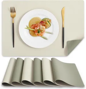 MOSAYT Vinyl Placemats Set of 6, Heat Resistant Place Mats 100% Waterproof Washable & Wipeable Faux Leather Reversible Table Mats for Kitchen Dining Party Indoor Outdoor, 12" x 17", Beige Sage Green