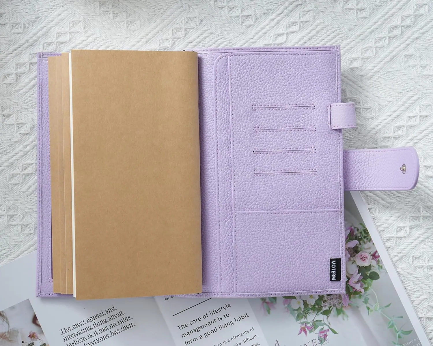 Moterm Companion Traveler's Notebook Cover - Upgraded Design with Back Pocket (Standard Size, Pebbled-Lavender)