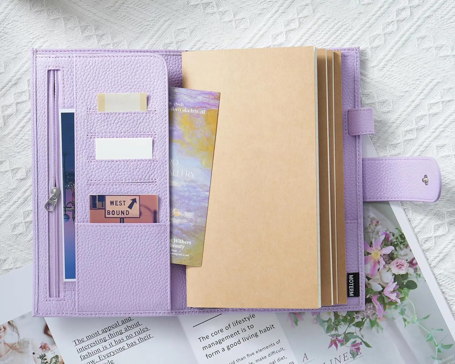 Moterm Companion Traveler's Notebook Cover - Upgraded Design with Back Pocket (Standard Size, Pebbled-Lavender)