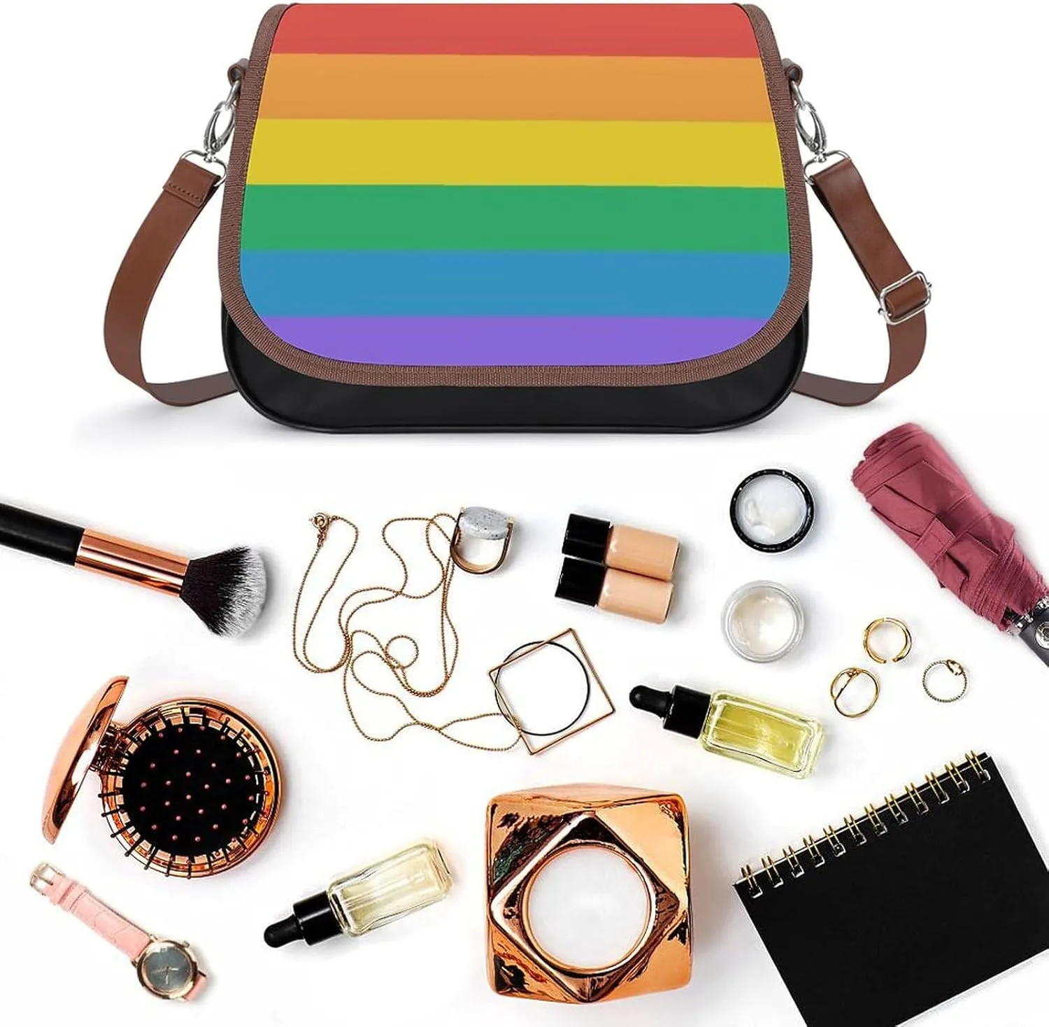 Mother Pearl Tiles Leather Shoulder Bag with Detachable Shoulder Strap Versatile for Daily Use