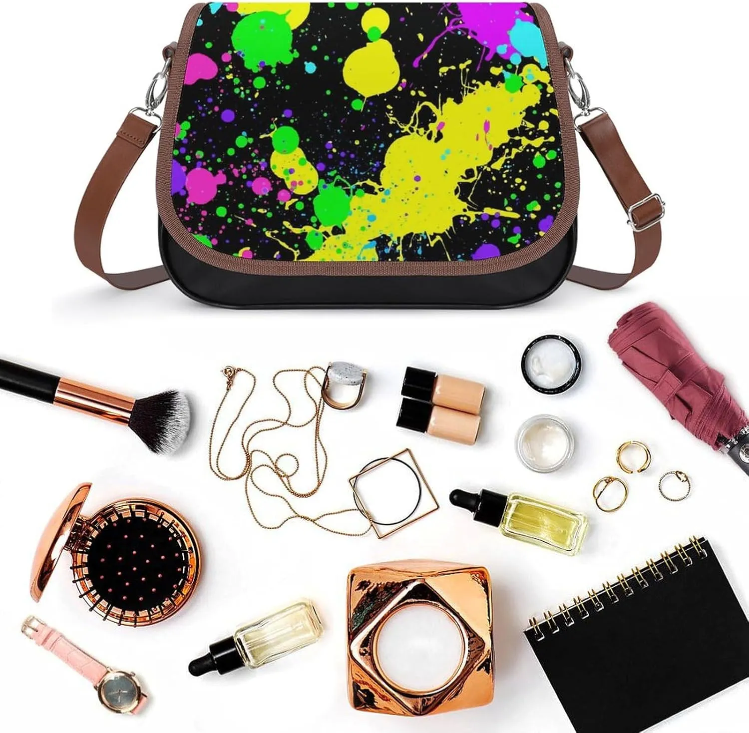 Mother Pearl Tiles Leather Shoulder Bag with Detachable Shoulder Strap Versatile for Daily Use