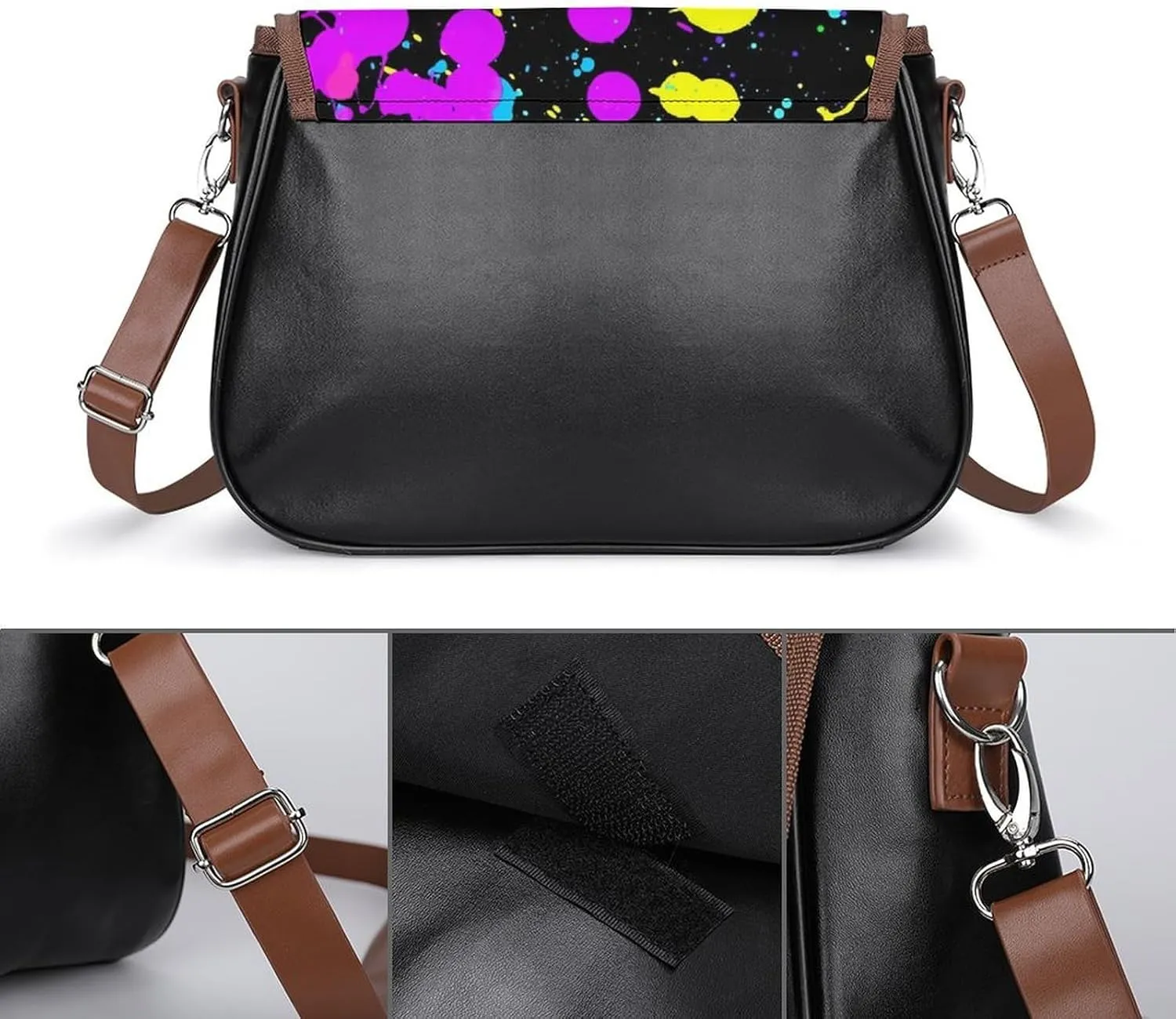 Mother Pearl Tiles Leather Shoulder Bag with Detachable Shoulder Strap Versatile for Daily Use