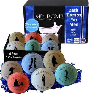 Mr. Bomb Dude Bath Bombs for Men, Infused for Guy Relaxation, Gift for Him, Manly Bath Soak, Masculine Scents for Men, Relaxing Bliss for The Gents - USA Crafted 6 Pk Male Set, Cowboy-Up Collection
