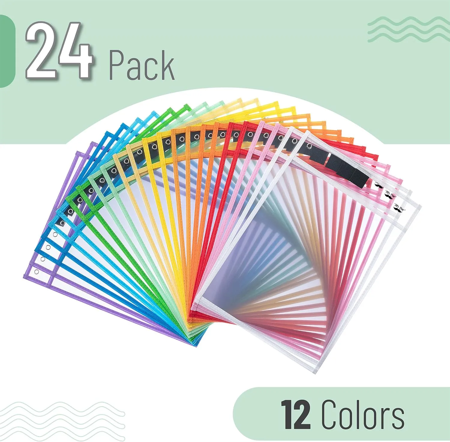 Mr. Pen- Dry Erase Pocket Sleeves, 24 Pack, 10"x14", Colorful, Dry Erase Pockets Reusable Sleeves, Job Ticket Holders with Marker Holder & Metal Eyelet
