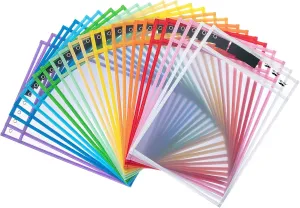 Mr. Pen- Dry Erase Pocket Sleeves, 24 Pack, 10"x14", Colorful, Dry Erase Pockets Reusable Sleeves, Job Ticket Holders with Marker Holder & Metal Eyelet