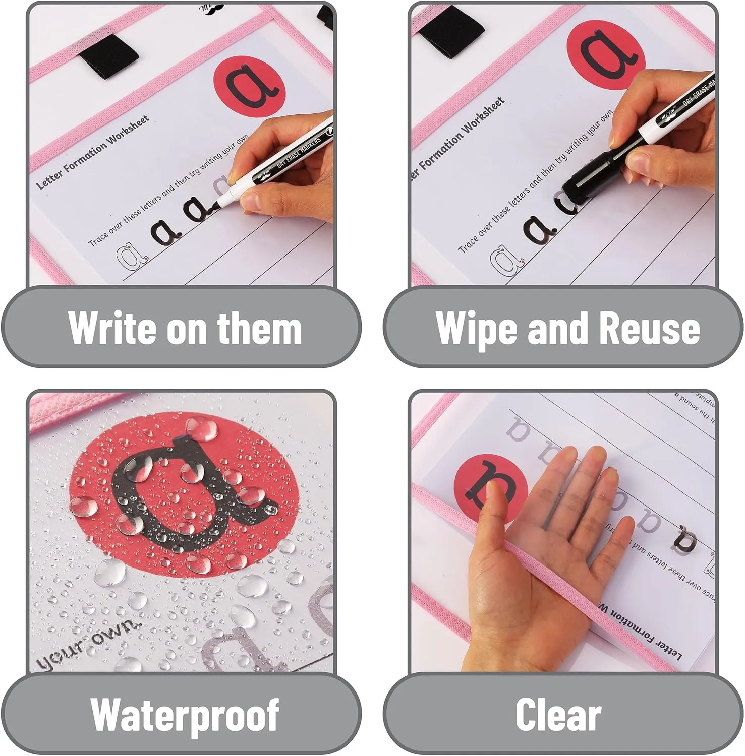 Mr. Pen- Dry Erase Pocket Sleeves, 24 Pack, 10"x14", Colorful, Dry Erase Pockets Reusable Sleeves, Job Ticket Holders with Marker Holder & Metal Eyelet