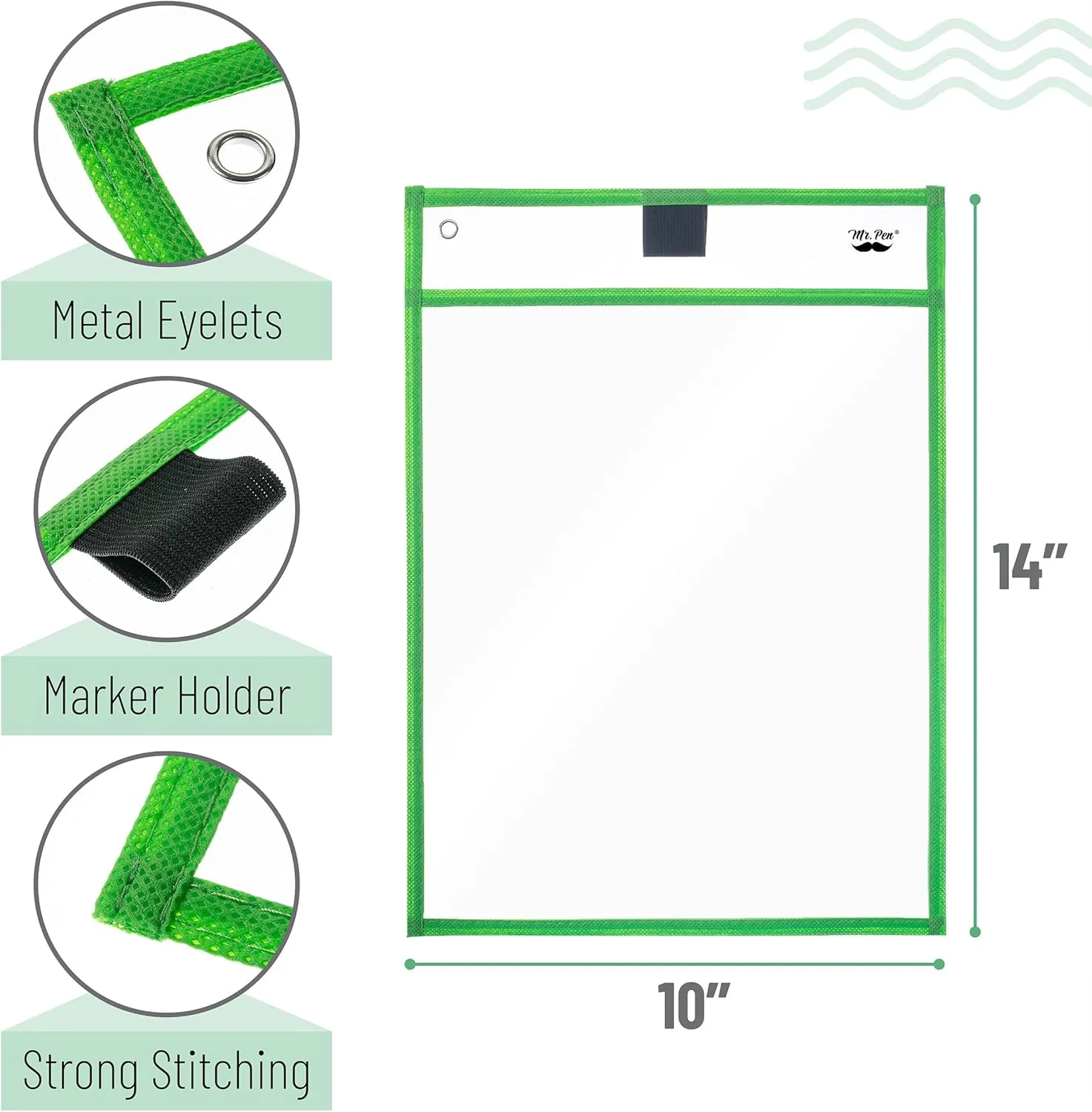 Mr. Pen- Dry Erase Pocket Sleeves, 24 Pack, 10"x14", Colorful, Dry Erase Pockets Reusable Sleeves, Job Ticket Holders with Marker Holder & Metal Eyelet