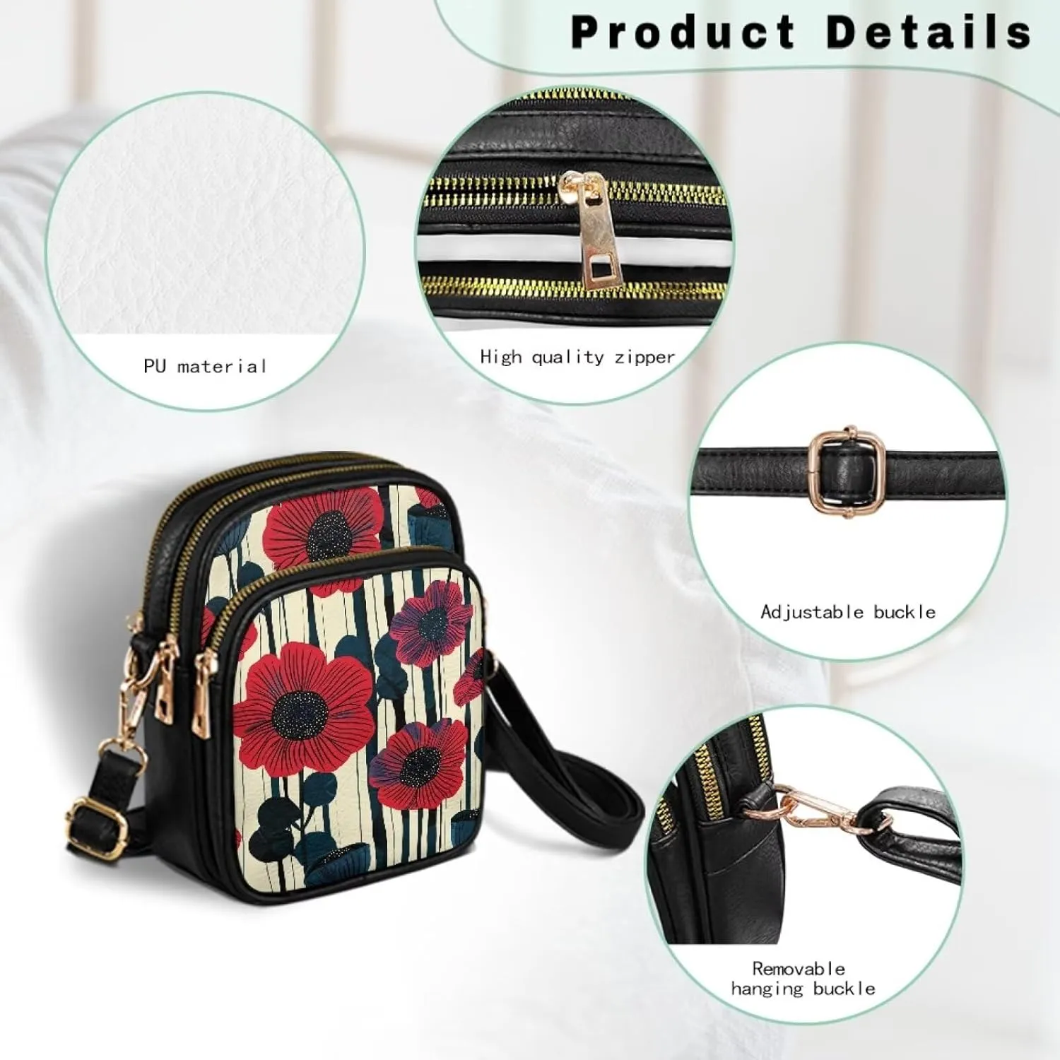 Multi Pocket PU Leather Casual Crossbody Bag for Women