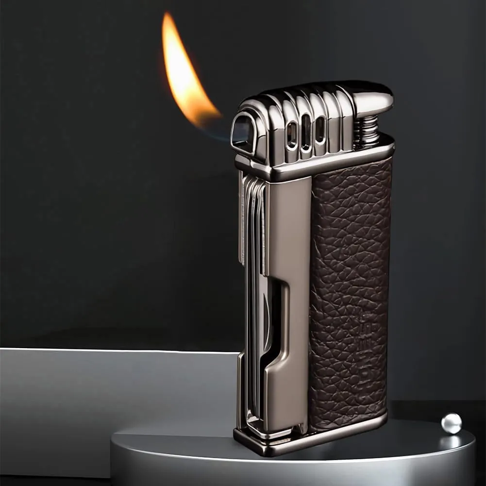 Multifunctional Lighter, Angled Soft Flame Lighter， Flame Adjustable Refillable Butane Lighters， for Candle, Fireworks, Kitchen, Outdoor, Hiking, etc. (Black)