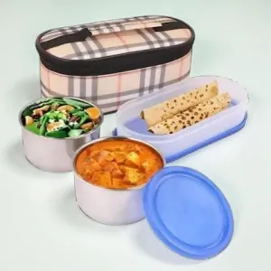 Multispace HUM TUM Lunch Box with 2 Round Containers & 1 Oval Container Perfect For Office Use 3 Containers Lunch Box (750 ml)