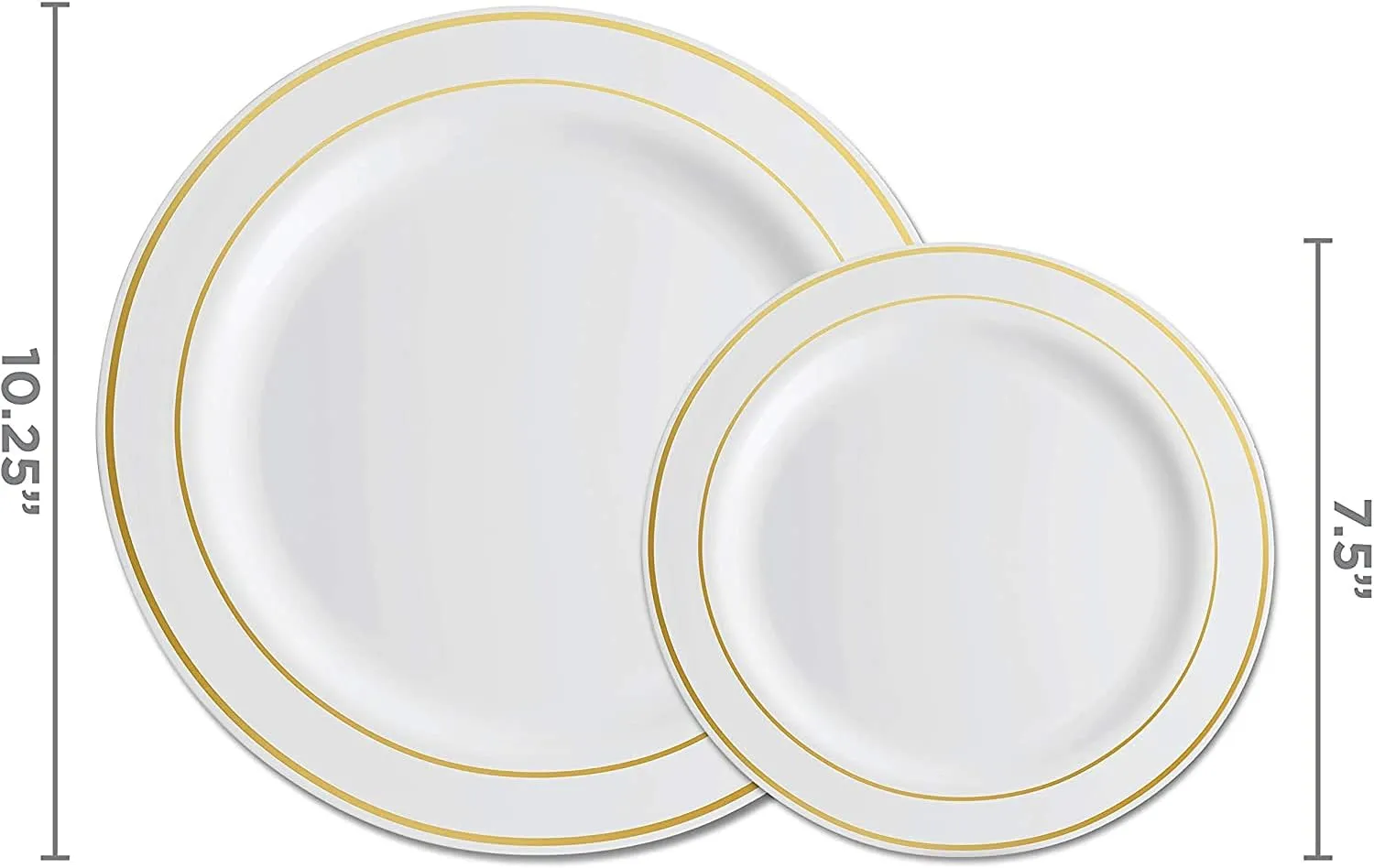 Munfix 60 Gold Plastic Plates Set, 30 Pcs 10.25 Inch Dinner and 30 Pcs 7.5 Inch Dessert Plates, Elegant Fancy Heavy Duty Disposable Plates for Party, Wedding, White with Gold Rim