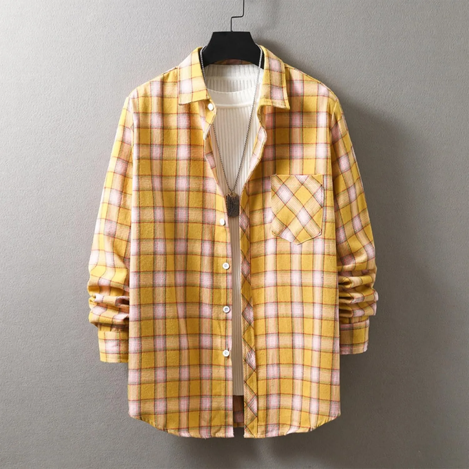 Muscularfit Men's Casual Plaid Shirts Relaxed Fit Long Sleeve Shacket Shirt Coat Button Down Coat Trendy Fall Outdoor Shirts
