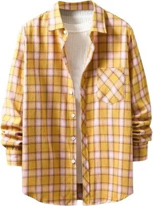 Muscularfit Men's Casual Plaid Shirts Relaxed Fit Long Sleeve Shacket Shirt Coat Button Down Coat Trendy Fall Outdoor Shirts