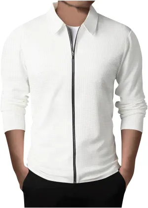 Muscularfit Mens Fall Jackets Long Sleeve Casual Waffle Coat Classic Full Zip Relaxed Fit Collared Jacket Outdoor Trendy Coat