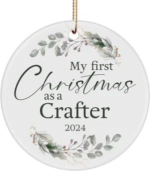 My First Christmas as a Crafter 2024 Ornament Round Circle Merry Xmas Gifts for Leather Jewelry Woodcrater Lenscrafter Manager Happy New Year 2025 Party Decoration Tree Hanging