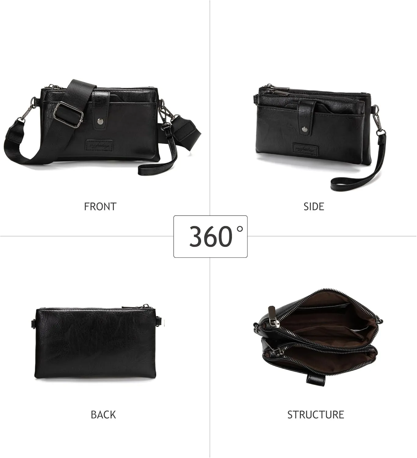 myfriday Womens Vintage Vegan Leather Wristlet Clutch Purse with Zip Around 2 Strap & Detchable Card Holder
