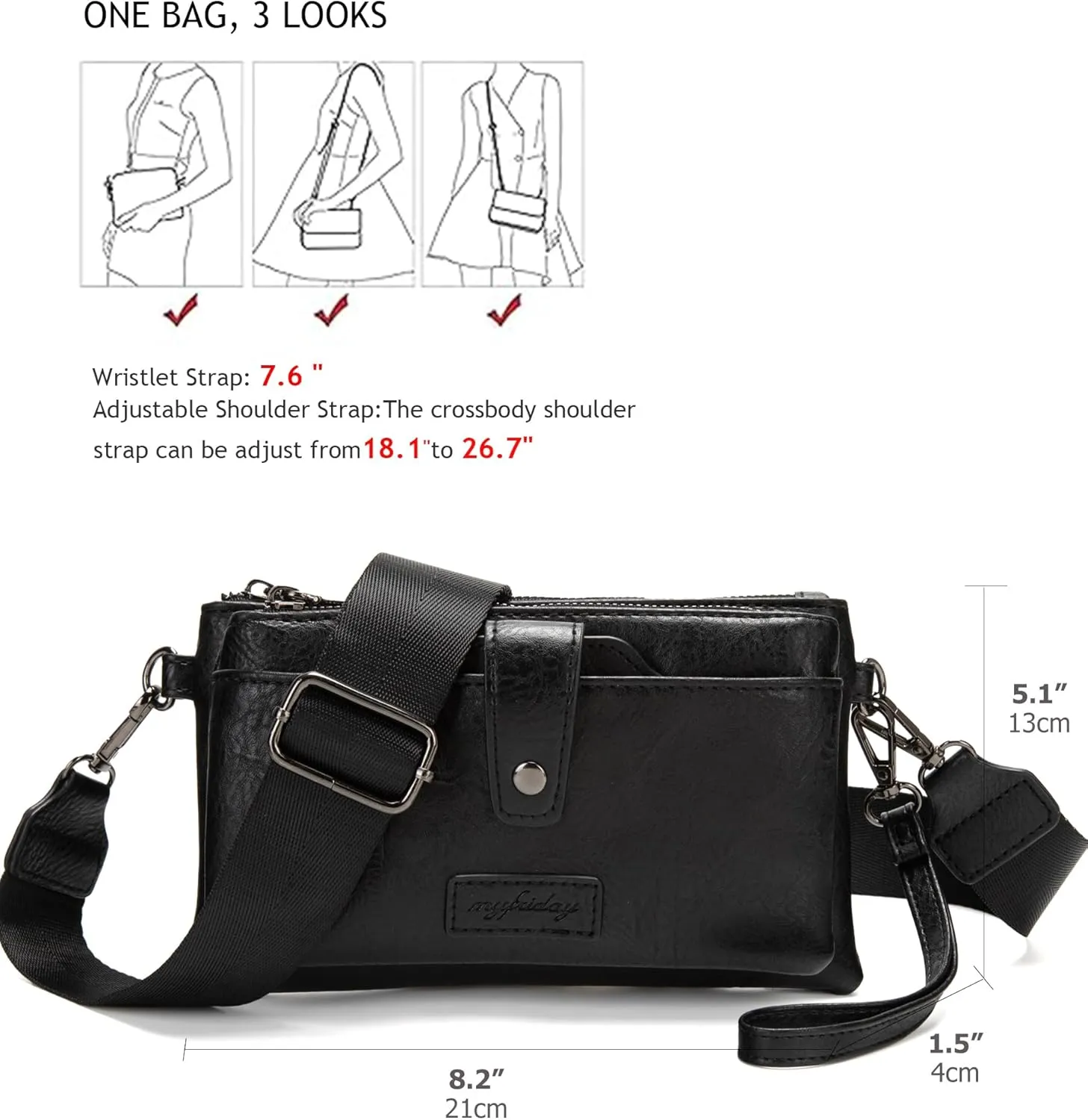 myfriday Womens Vintage Vegan Leather Wristlet Clutch Purse with Zip Around 2 Strap & Detchable Card Holder