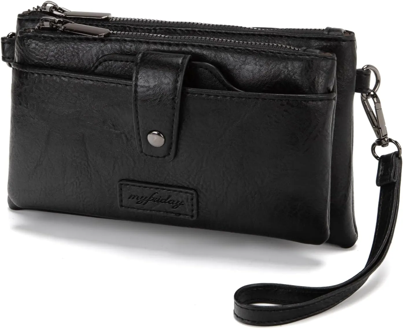myfriday Womens Vintage Vegan Leather Wristlet Clutch Purse with Zip Around 2 Strap & Detchable Card Holder