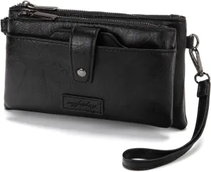 myfriday Womens Vintage Vegan Leather Wristlet Clutch Purse with Zip Around 2 Strap & Detchable Card Holder