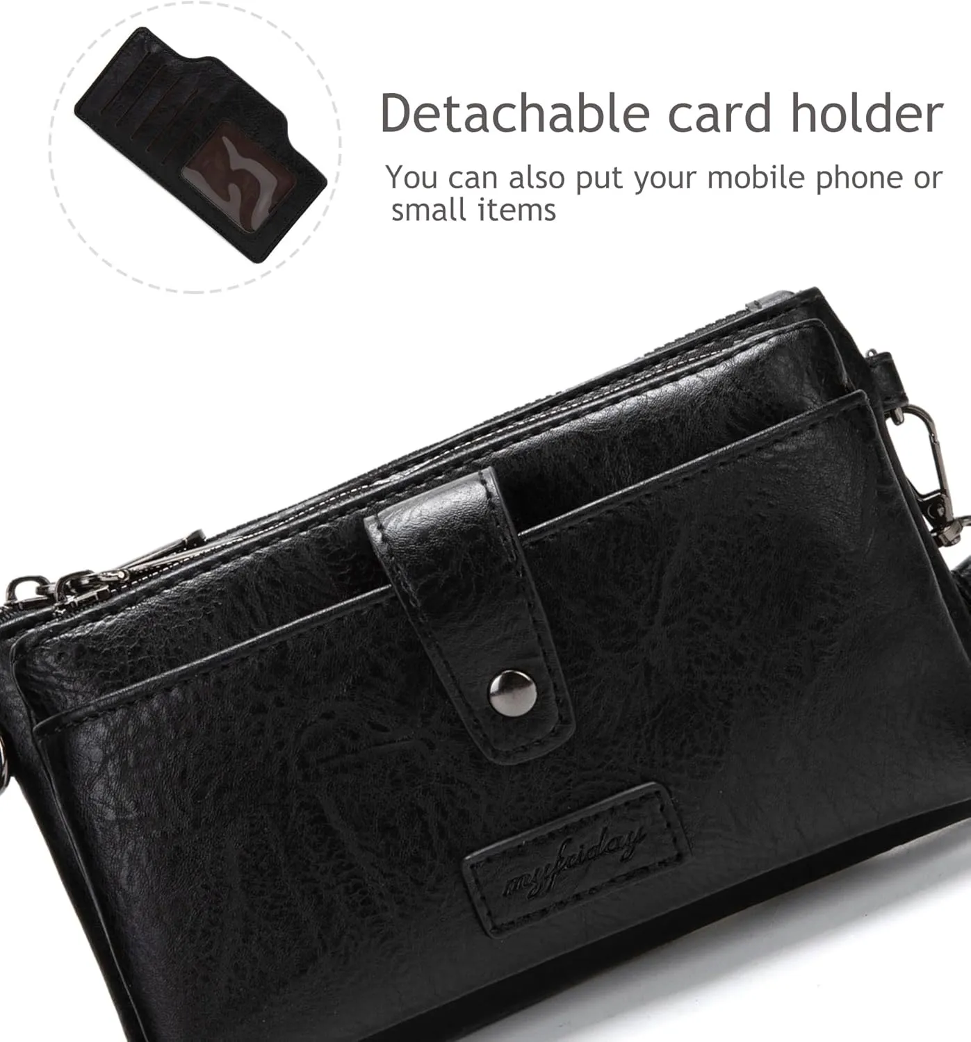 myfriday Womens Vintage Vegan Leather Wristlet Clutch Purse with Zip Around 2 Strap & Detchable Card Holder