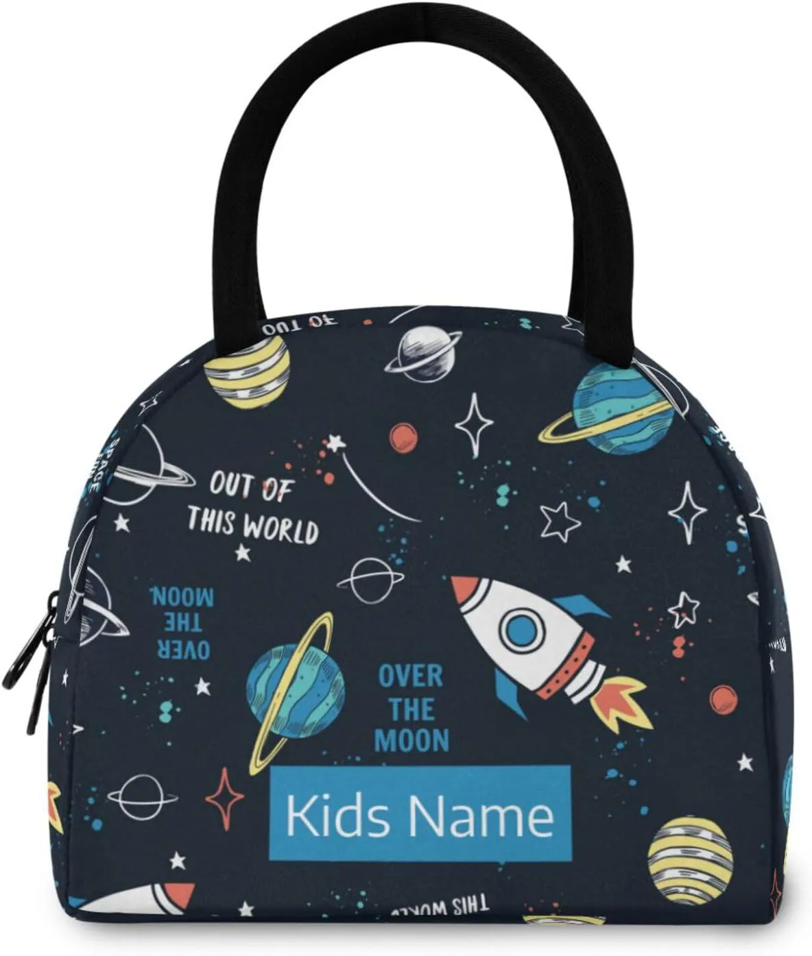 Naanle Custom Lunch Bag Lunch Box Insulated Lunch Bag for Kids Hot and Cold Personalized Name Galaxy Spacecraft Lunch Tote Bag Leakproof Thermal Cooler Handbag Lunch Bag for School Office Travel